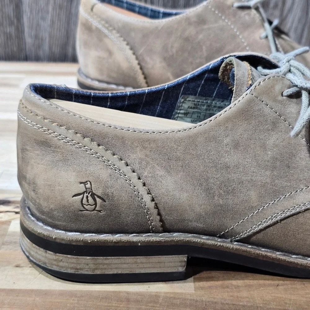 Original Penguin Willie OP Mens Leather Oxford‎ Derby Shoes Size 11.5 Brown